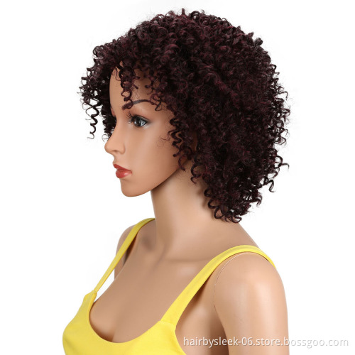 Best Selling Red Black 12 Inch Short Kinky Curly Wigs For Black Women Heat Resistant Fiber None Lace Wigs Synthetic Hair Wigs